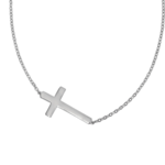 Silver Polished Sideways Cross w Chain
