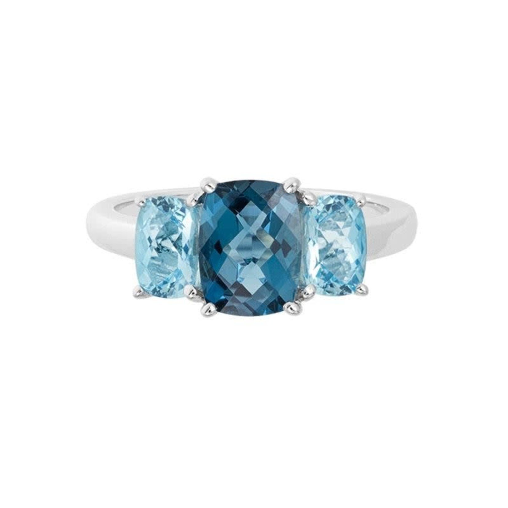 14KW Three-Stone Blue Topaz Ring
