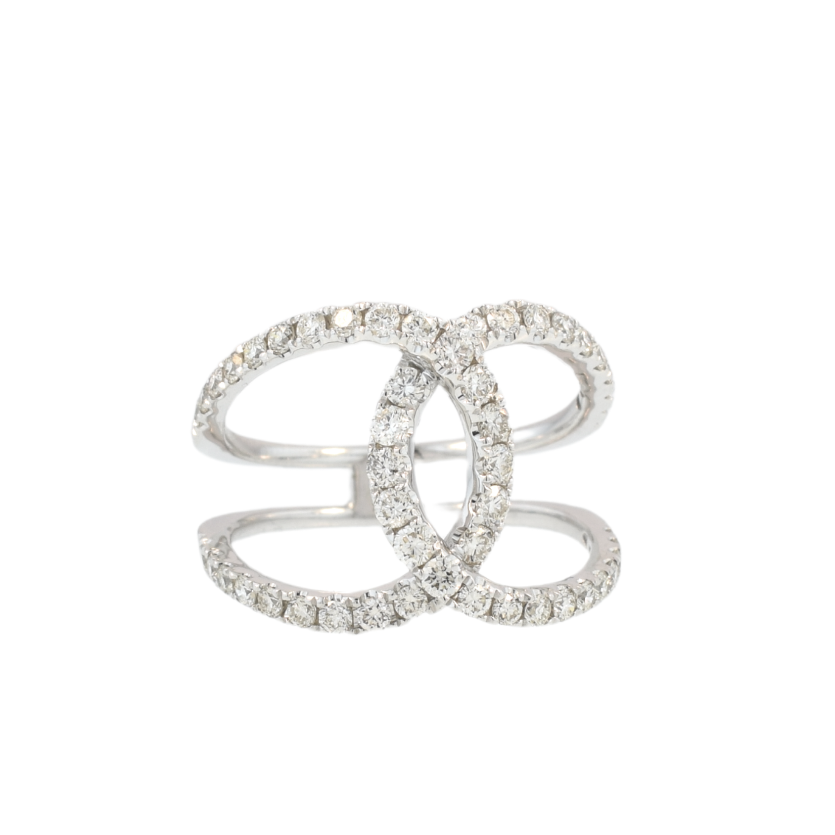 White Gold Wide Crossover Diamond Ring