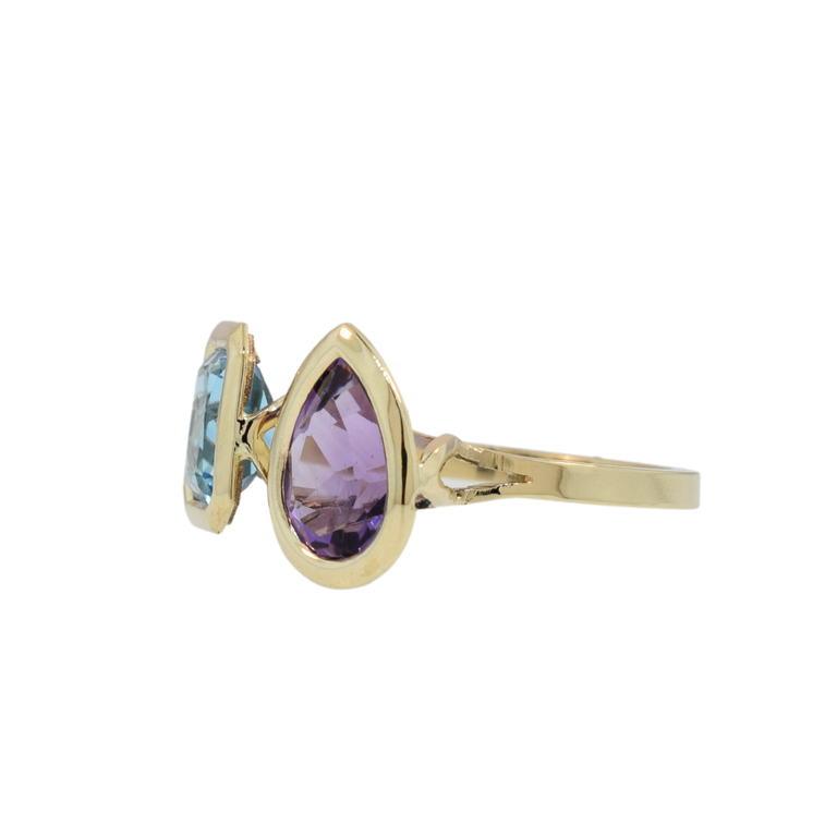 Yellow Gold Bezel Amethyst & Blue Topaz Ring