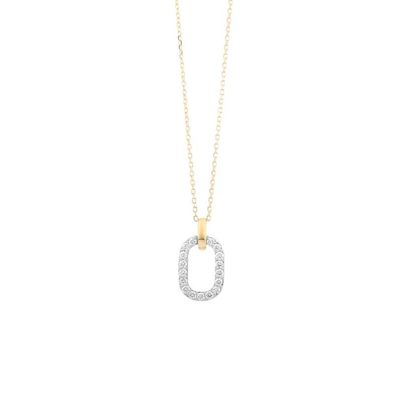 Yellow Gold Pave Link Pendant Necklace