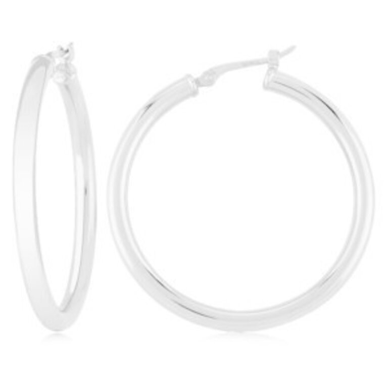 White Gold Classic Tube Hoop Earrings