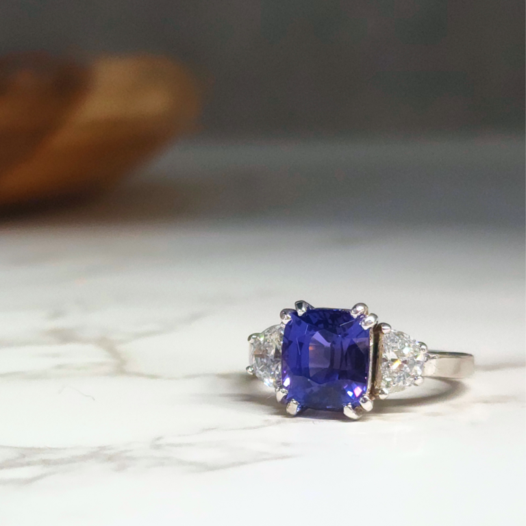 Cushion-Cut Tanzanite Three-Stone Ring