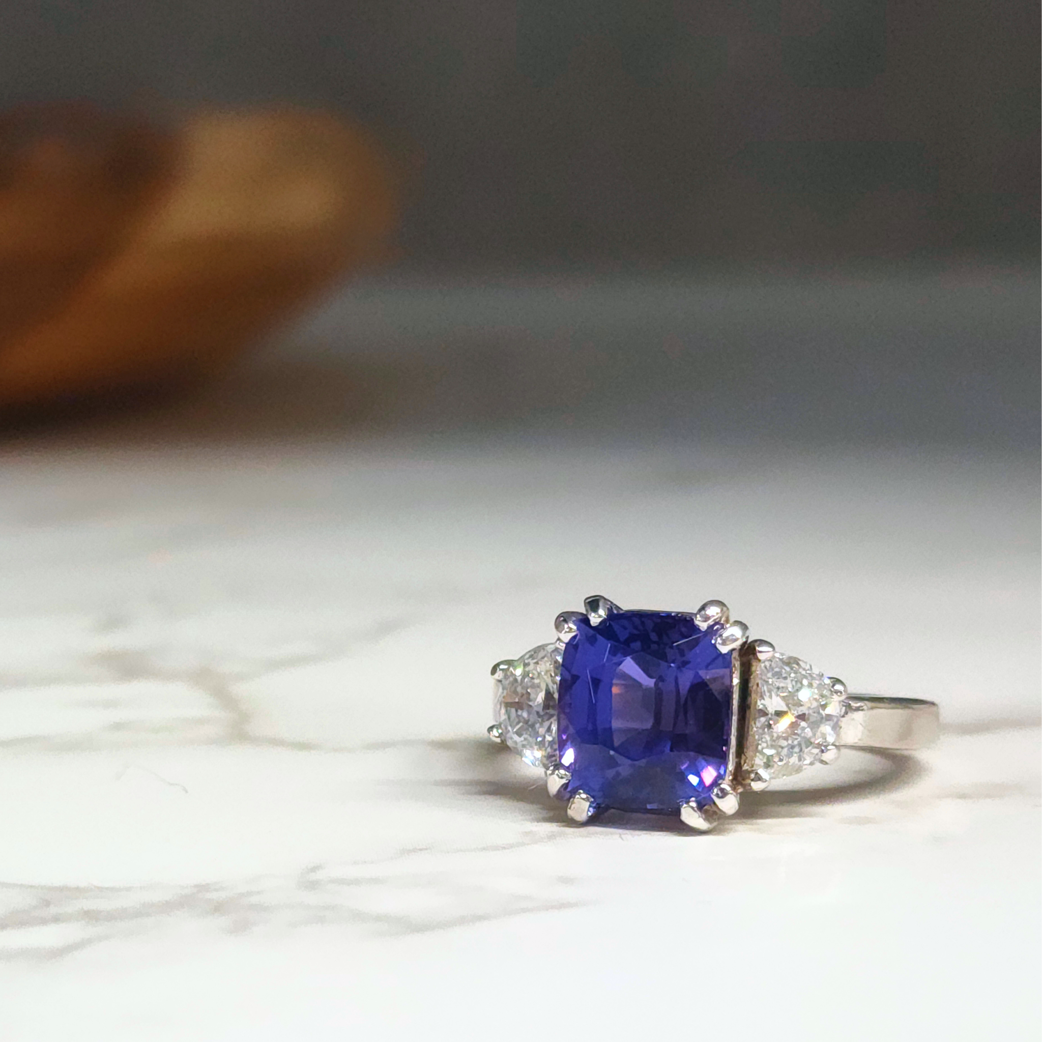 Platinum Custom Three Stone Tanzanite And Diamond Anniversary Ring #102144  - Seattle Bellevue | Joseph Jewelry