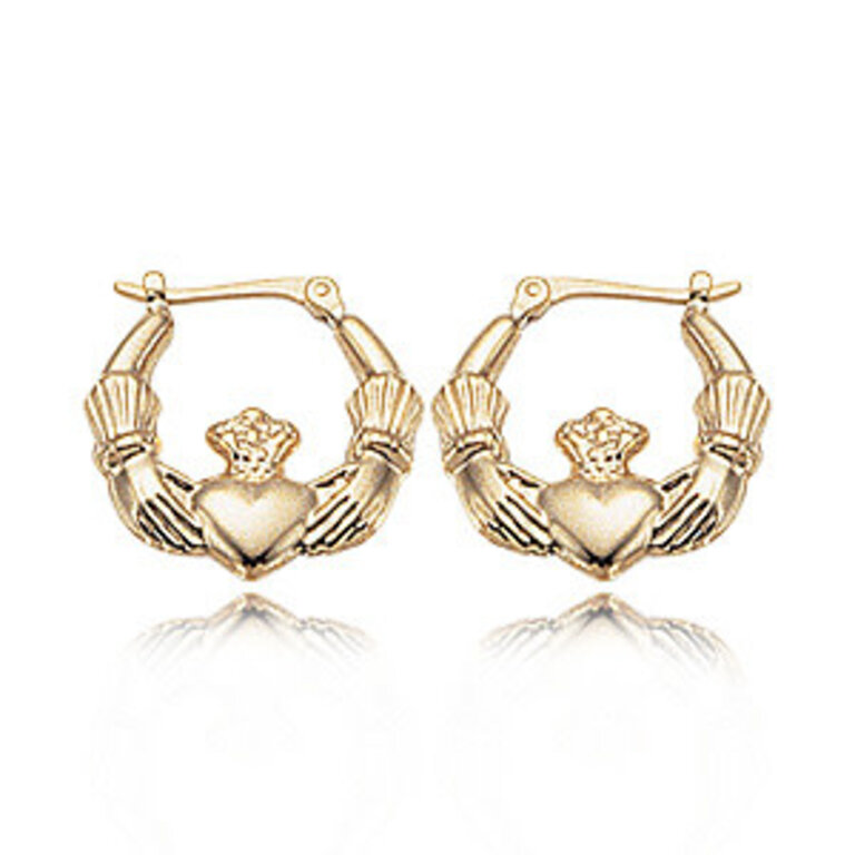 Yellow Gold Claddagh Hoops