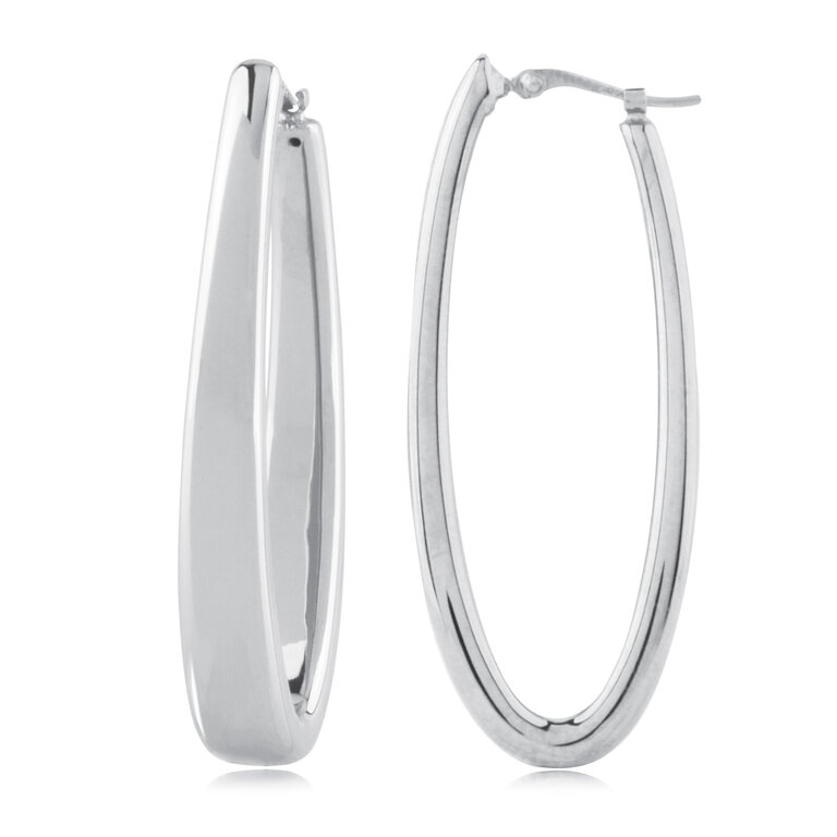 Carla Silver Long Oval Tapered Hoops