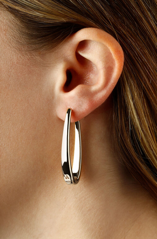 Silver Long Oval Tapered Hoops