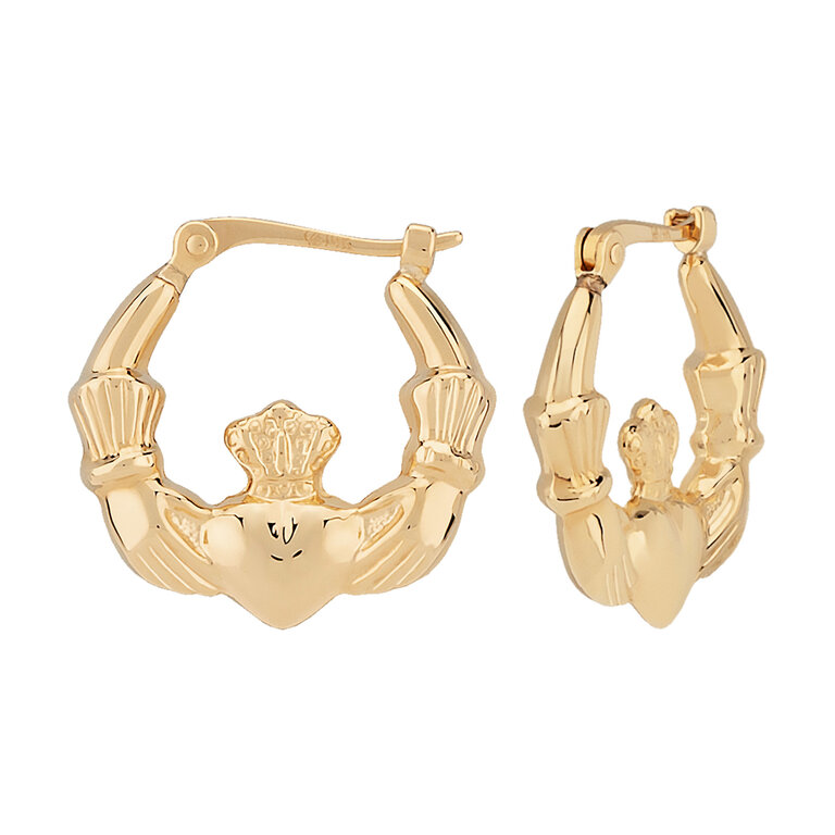 Yellow Gold Claddagh Hoops