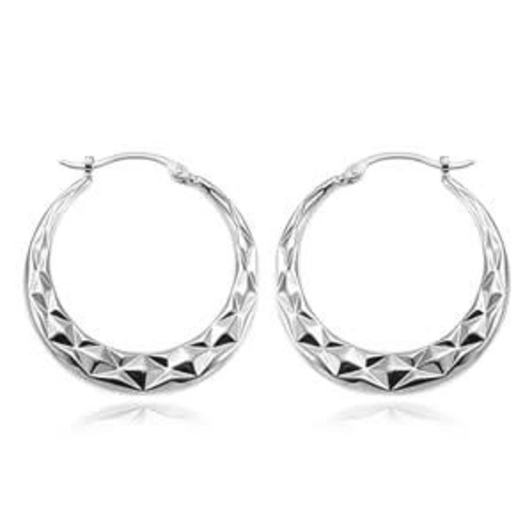 White Gold Diamond Cut Hoops