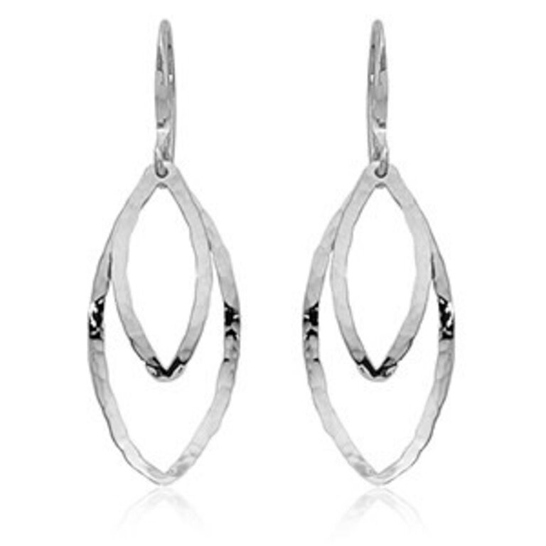 Sterling Silver Large Marquise Hammered Earrings