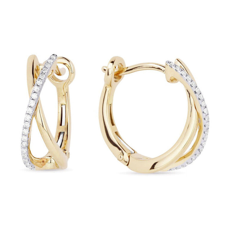 Yellow Gold & Diamond Crossover Hoop Earrings