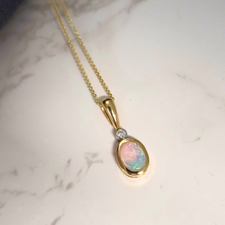 Expressions Jewelers Australian Opal and Diamond Pendant Necklace