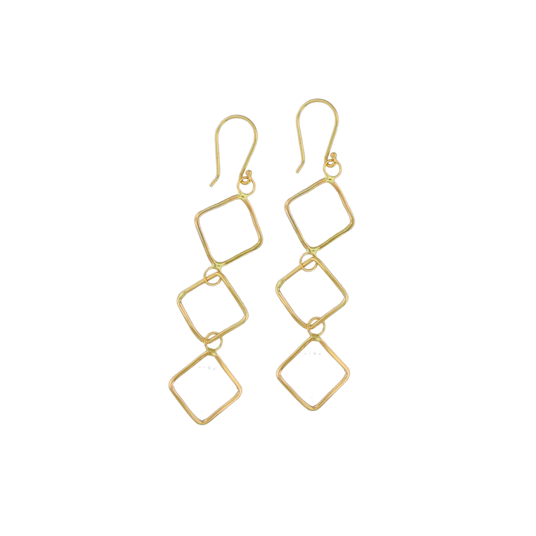 14KY Gold Wire Triple Square Drop Earring