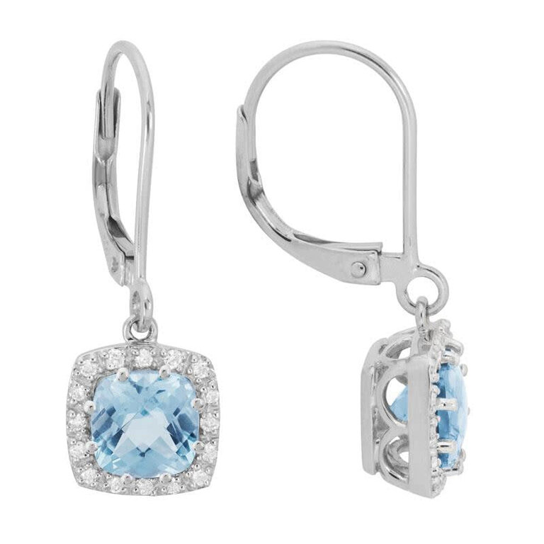 Aquamarine Earrings with Diamond Halo