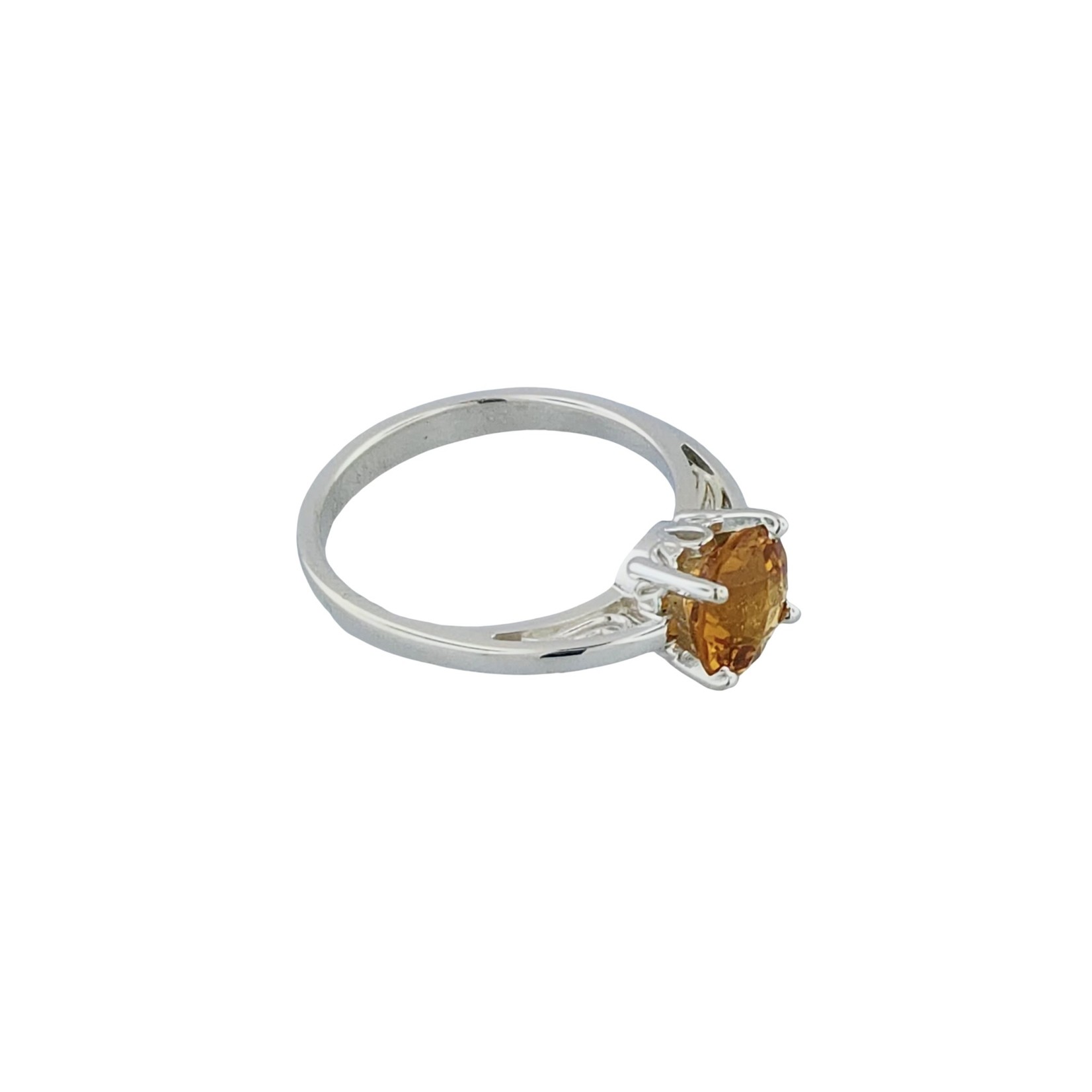 Sterling checkerboard round citrine in scroll ring