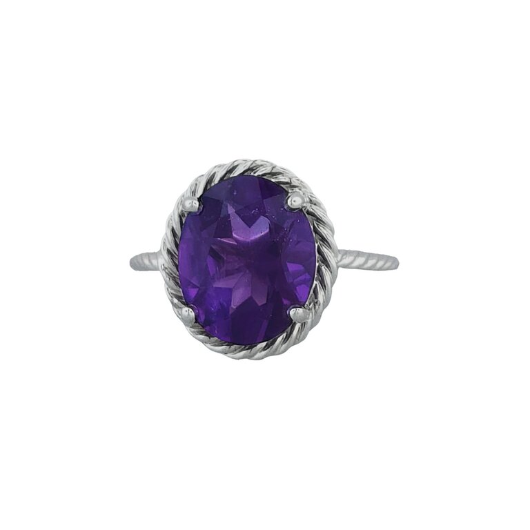 Sterling oval Amethyst rope detail halo ring