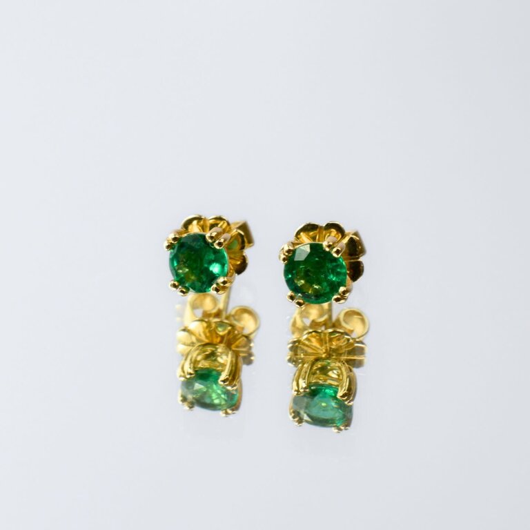 14K Round Emerald Studs