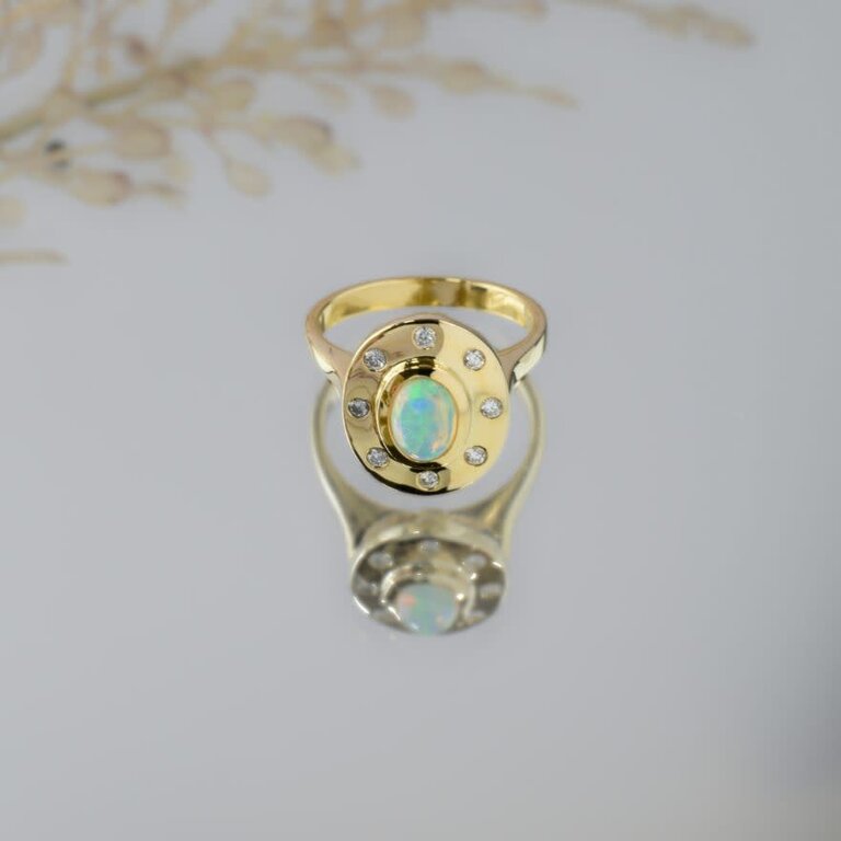 Expressions Jewelers 14k Bezel Set Opal and Diamond Ring