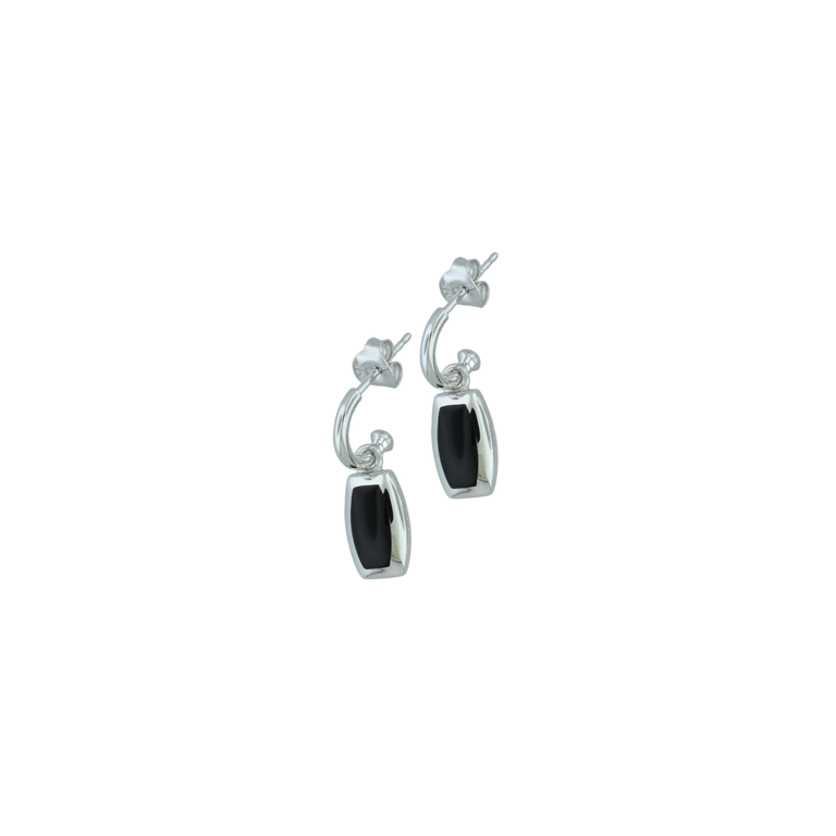 Silver Reversible Black Agate and Mother of Pearl Earrings