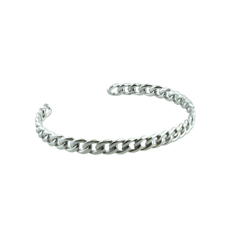 Silver Curb Chain Link Cuff Bracelet