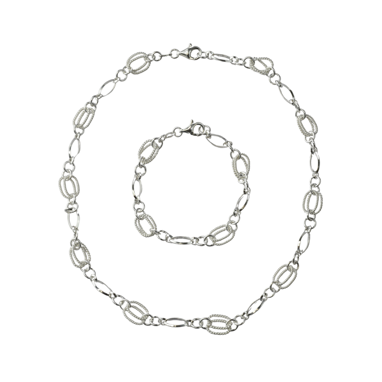 Silver Double Twisted Ovals Necklace