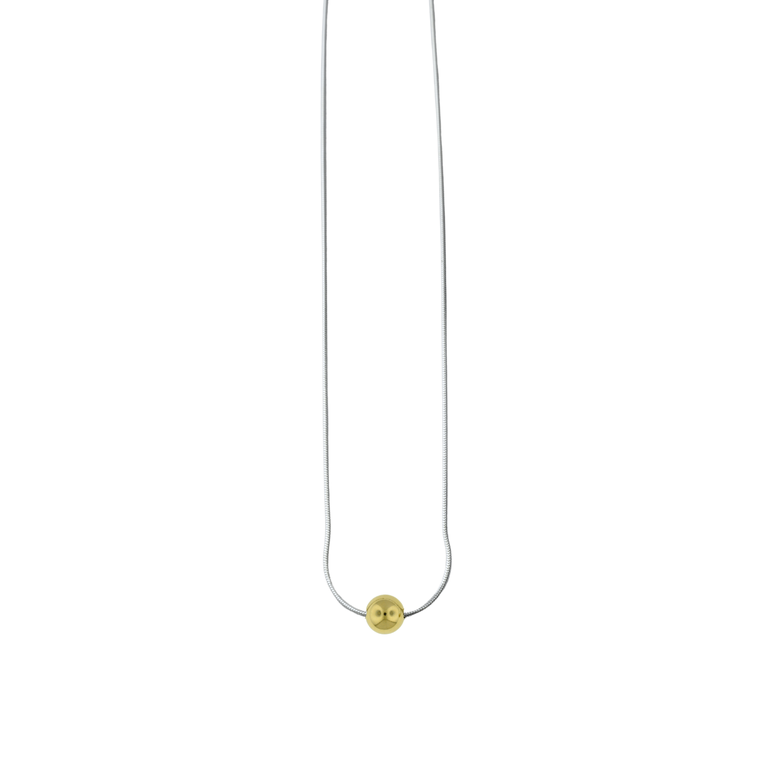 Silver Snake Chain Necklace with 14k Gold Bead