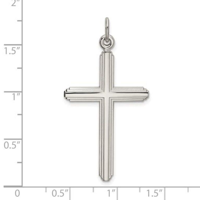Sterling Silver Sterling Silver Polished Grooved Cross Pendant