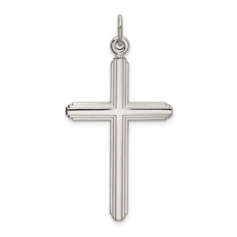 Sterling Silver Sterling Silver Polished Grooved Cross Pendant