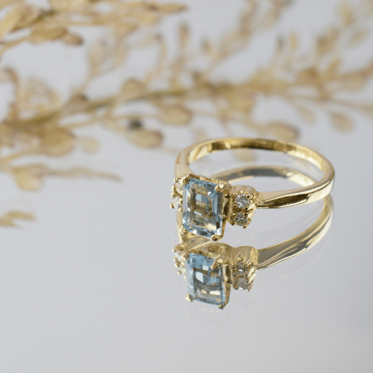 Estate Collection Estate 14K Aquamarine and Diamond Accented Ring