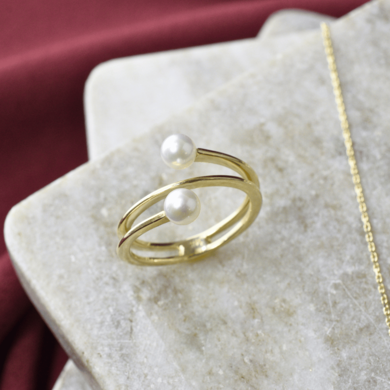 14k Double Wrap Pearl Ring