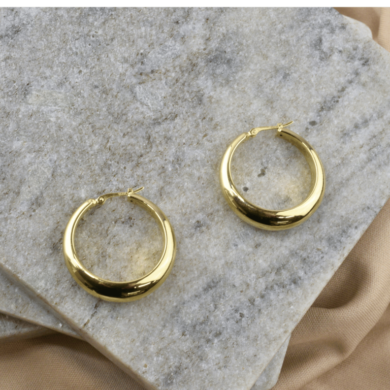 14K Yellow Large Chunky Tapered Hoops