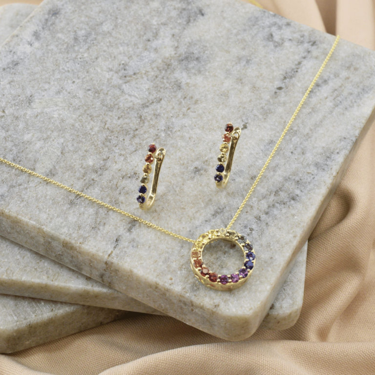 Rainbow Sapphire Circle Pendant Necklace