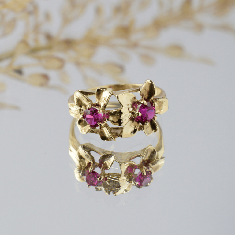 Estate Collection Estate 10k Double Flower Ring with Pink Stones