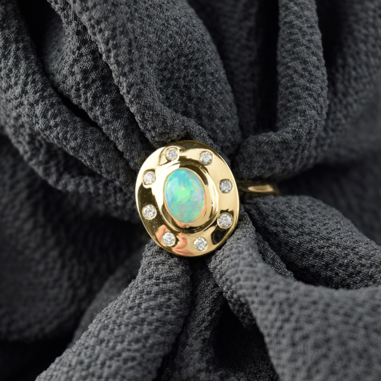 14k Bezel Set Opal and Diamond Ring