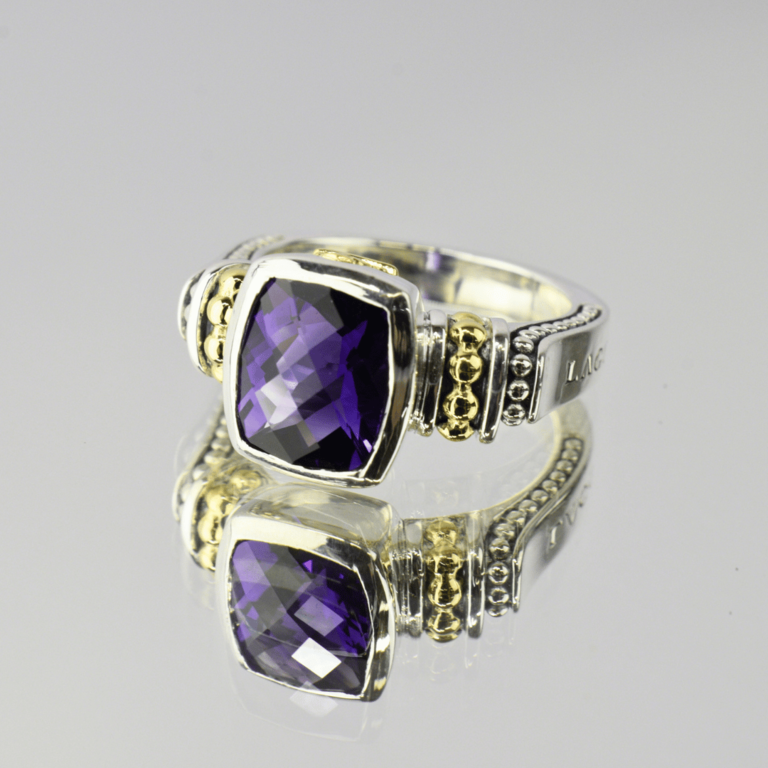 Estate  Silver & Gold Bezel-Set Purple Stone Ring