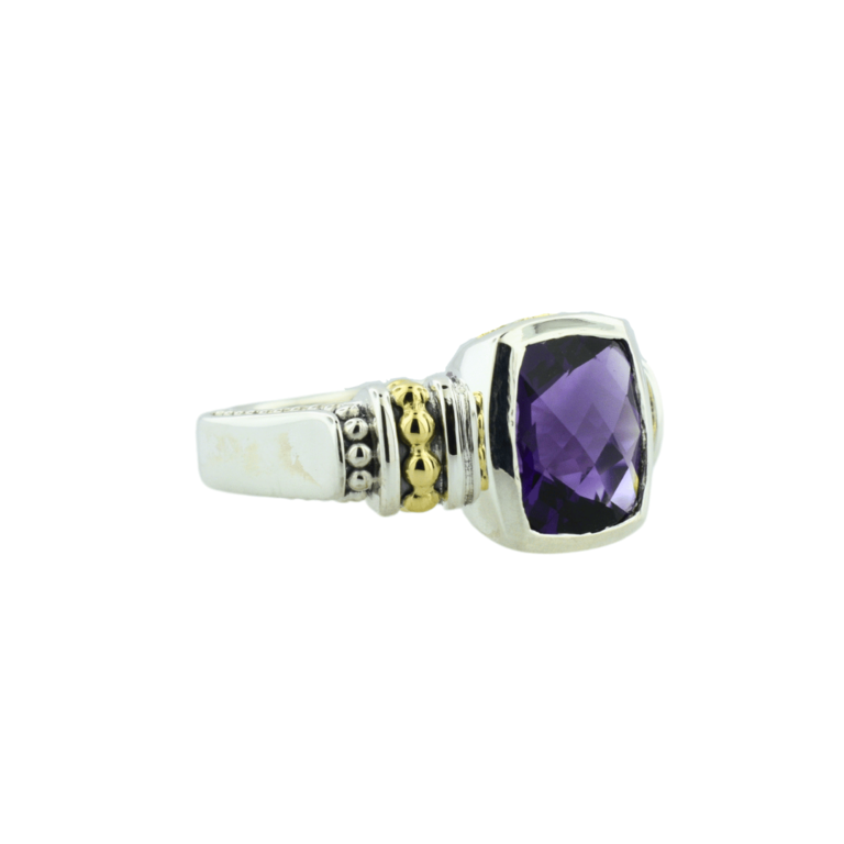 Estate  Silver & Gold Bezel-Set Purple Stone Ring