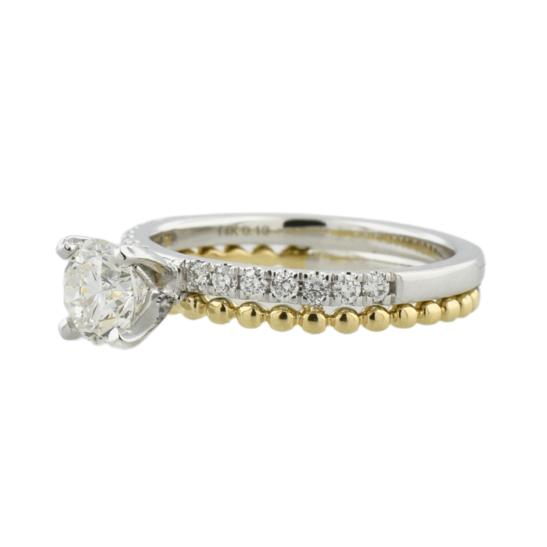 Two Tone Beaded Diamond Engagement Ring