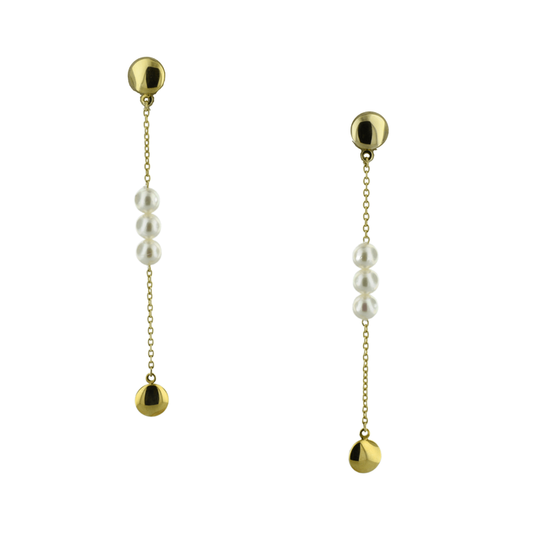 14K Pearl Drop Chain Earrings