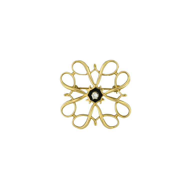 Estate Collection Estate Flower Pin with Onyx and Diamond