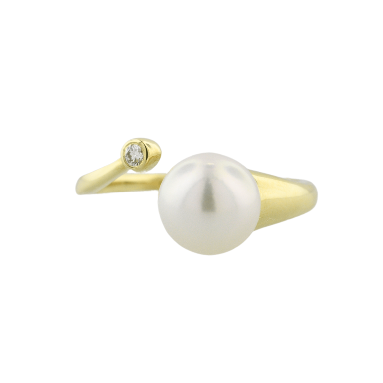 14k Cultured Pearl & Diamond  Bypass Ring