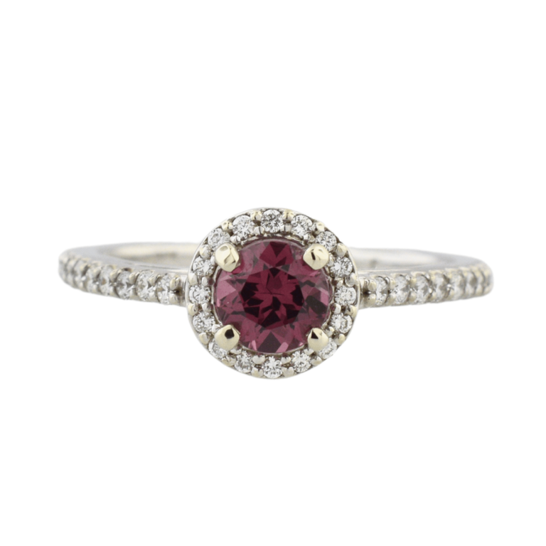 Expressions Jewelers 14K Rhodolite Garnet Ring with Diamond Halo