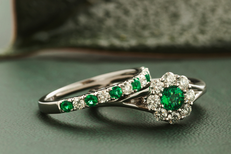 Emerald Gemstone Statement Ring Emerald Cut Wedding Ring Set