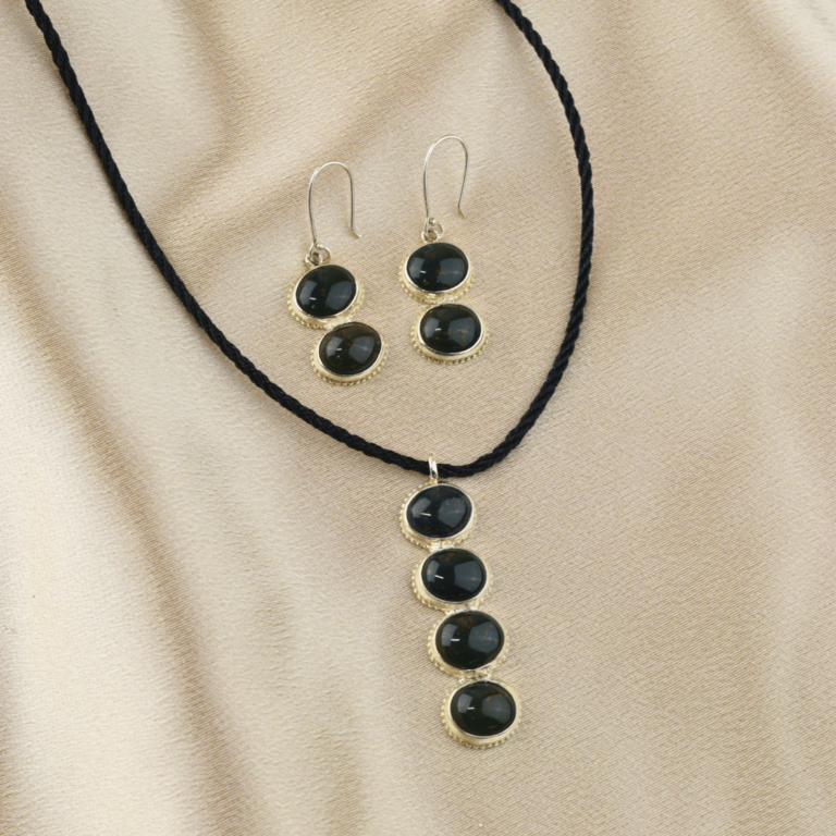 Sterling Bloodstone Drop Necklace