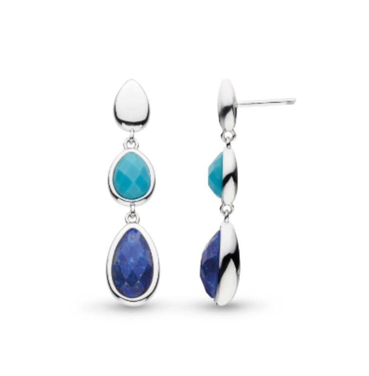 Kit Heath Coast Pebble Azure Gemstone Trio Droplet Stud Drop Earrings