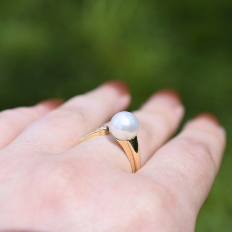 14k Cultured Pearl & Diamond  Bypass Ring