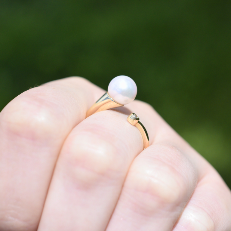 14k Cultured Pearl & Diamond  Bypass Ring