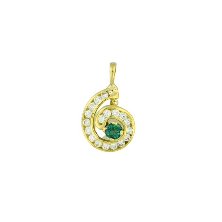 Estate Diamond & Lab-Emerald Swirl Pendant