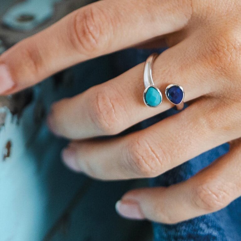 Kit Heath Coast Pebble Azure Gemstone Open Crossover Ring