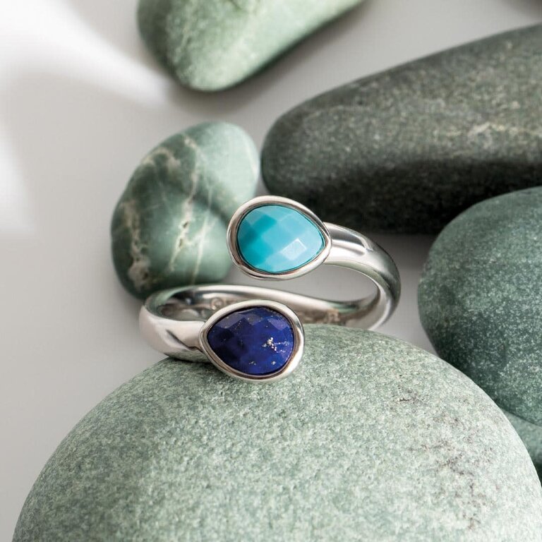 Kit Heath Coast Pebble Azure Gemstone Open Crossover Ring