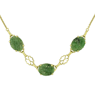 Estate Collection Estate - 14KY Green Carved 3 Stone Necklace